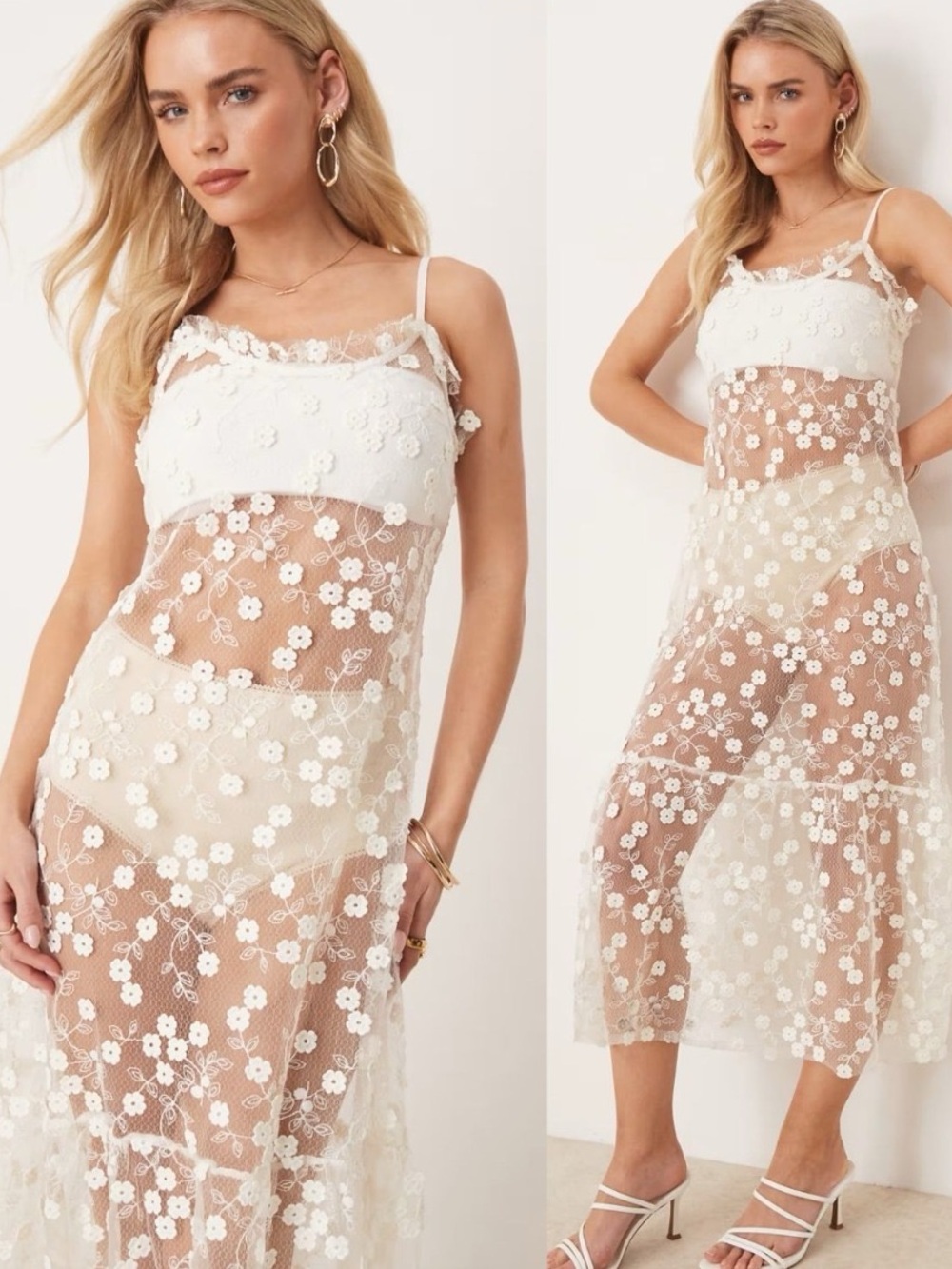 NWT Miss Selfridge Petites 3D Floral Ivory Mesh Embroidered Romantic Midi Dress